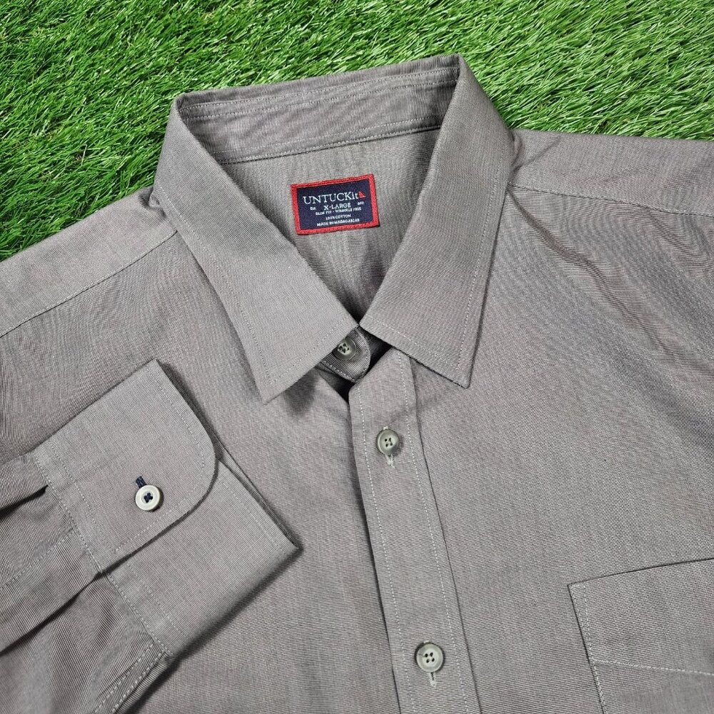 UNTUCKit Wrinkle Free Shirt Men's Size XL Solid Gray Slim Fit Long Sleeve Dress